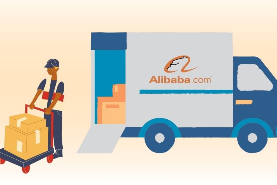 Alibaba shipping agent delivery service with China warehouse logistics and parcel transportation illustration