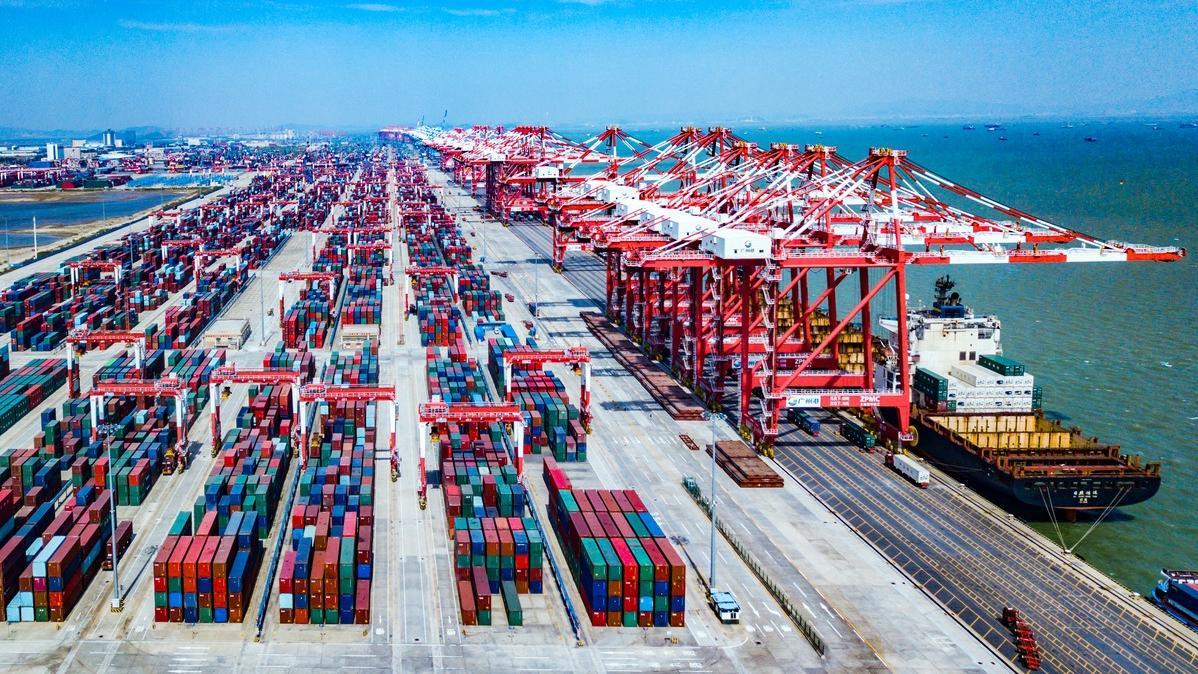 Nansha Port Guangzhou container terminal with ships and automated cranes