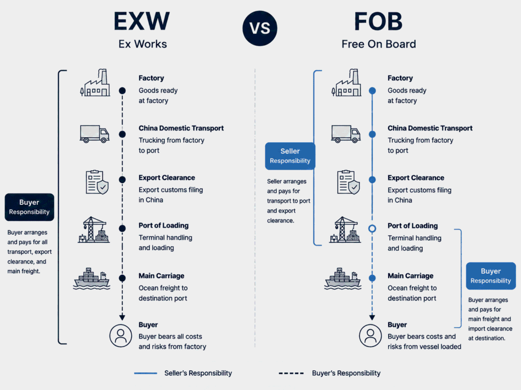 EXW vs FOB: Where Risk Transfers