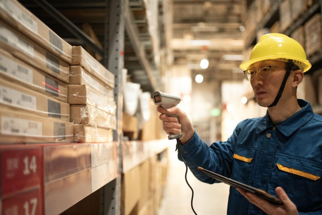 Guangzhou warehouse receiving Alibaba packages with barcode scanning