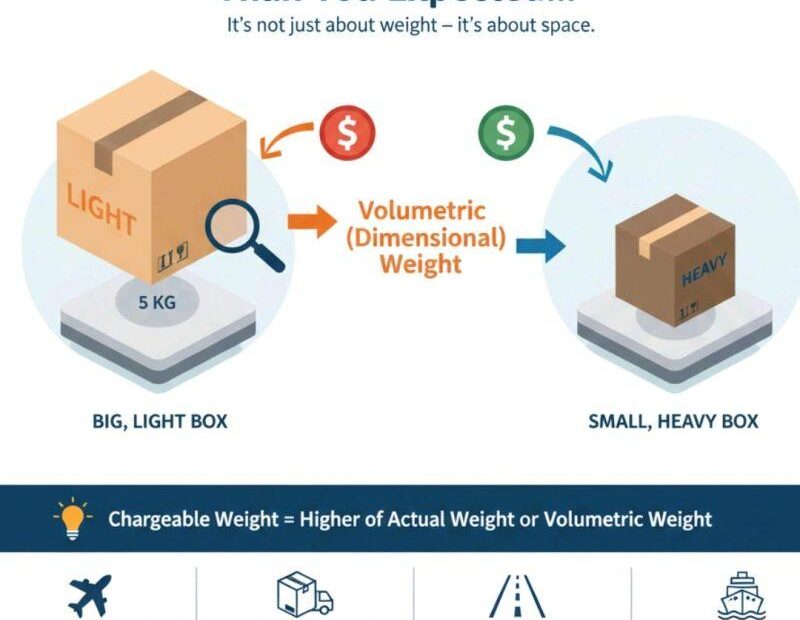 Volumetric weight calculation showing how dimensional weight affects Alibaba shipping costs