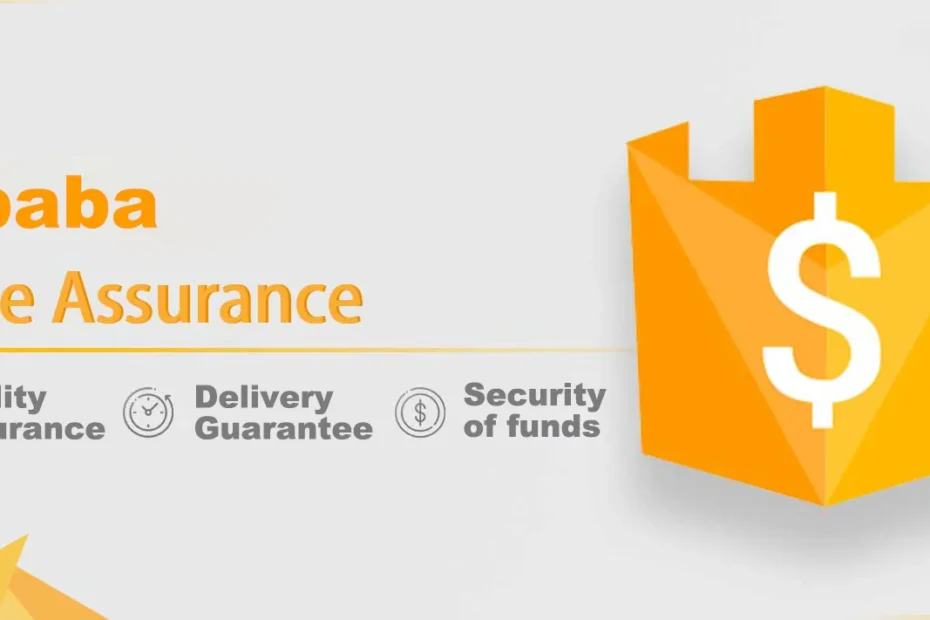 Alibaba Trade Assurance logo with shield icon showing quality assurance, delivery guarantee and security of funds