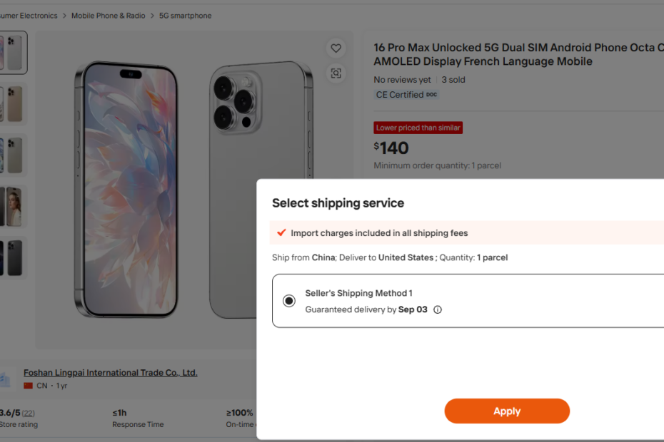 Alibaba shipping cost from China warehouse to USA