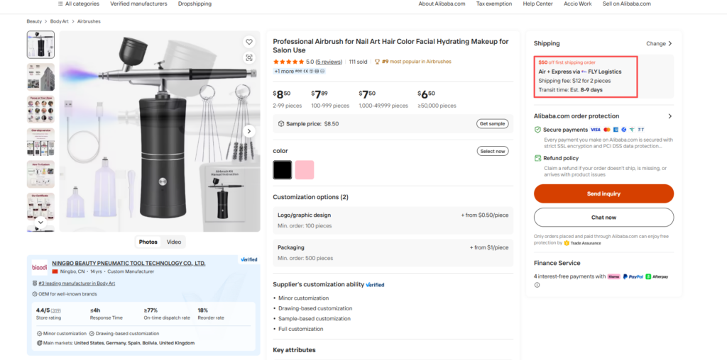 How much does shipping from Alibaba cost in practice?
