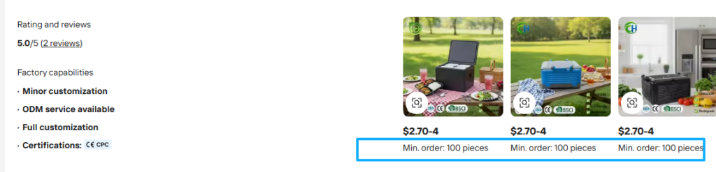 MOQ (minimum order quantity)