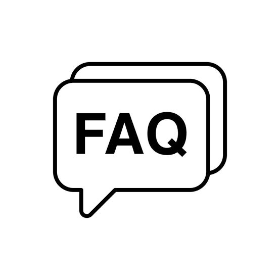 A black-and-white icon of overlapping speech bubbles containing the text "FAQ," representing a frequently asked questions section for FBA sellers.