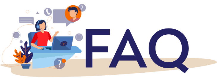 A flat illustration of a customer service agent at a desk with the large text "FAQ", surrounded by communication icons, representing a guide on how to test a supplier.
